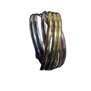 Set of 9 Tri-Color Intertwined Bange Bracelets Gold Silver & Rose Tones
